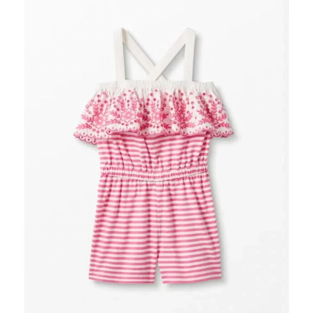 Hanna Andersson Pink Cotton Summer Stripes Romper Size 3T